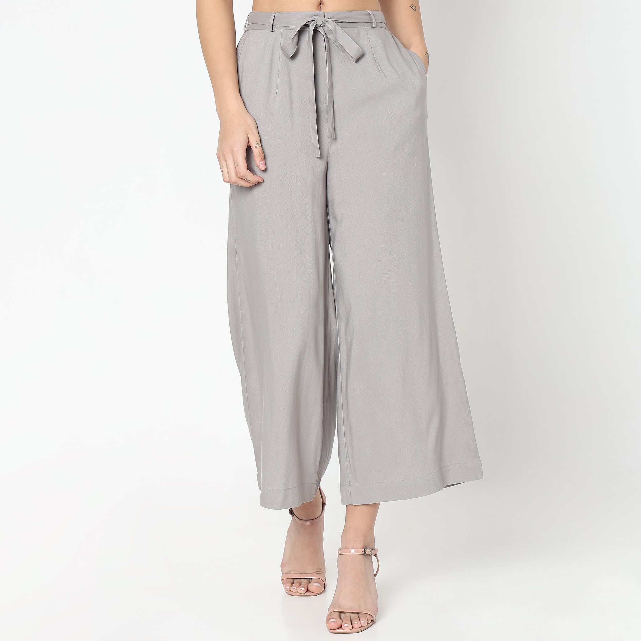 Flare Fit Solid High Rise Palazzos