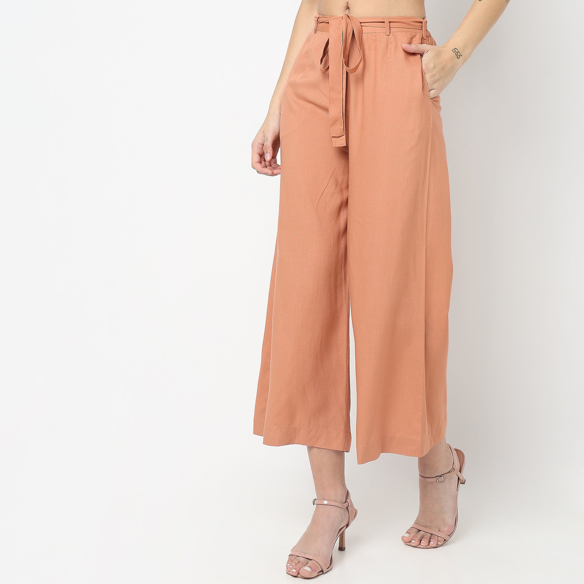 Flare Fit Solid High Rise Palazzos