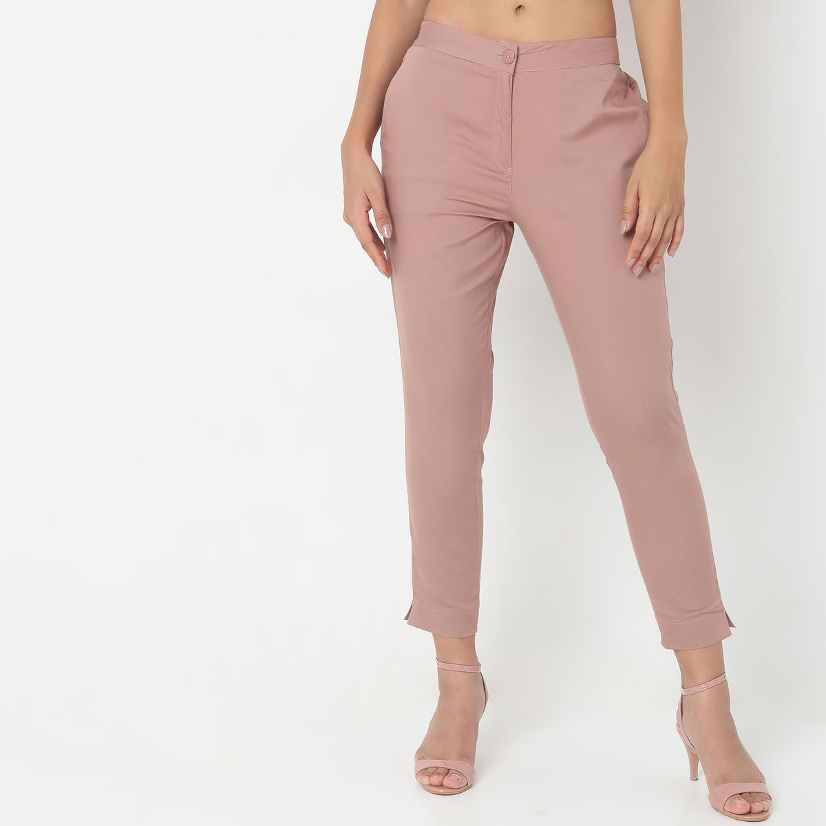 Slim Fit Solid Mid Rise Pants