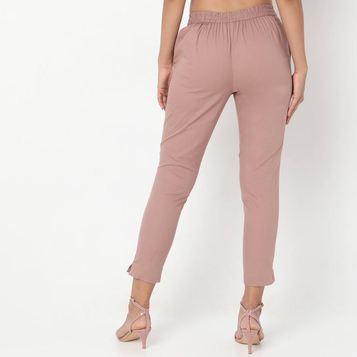 Slim Fit Solid Mid Rise Pants