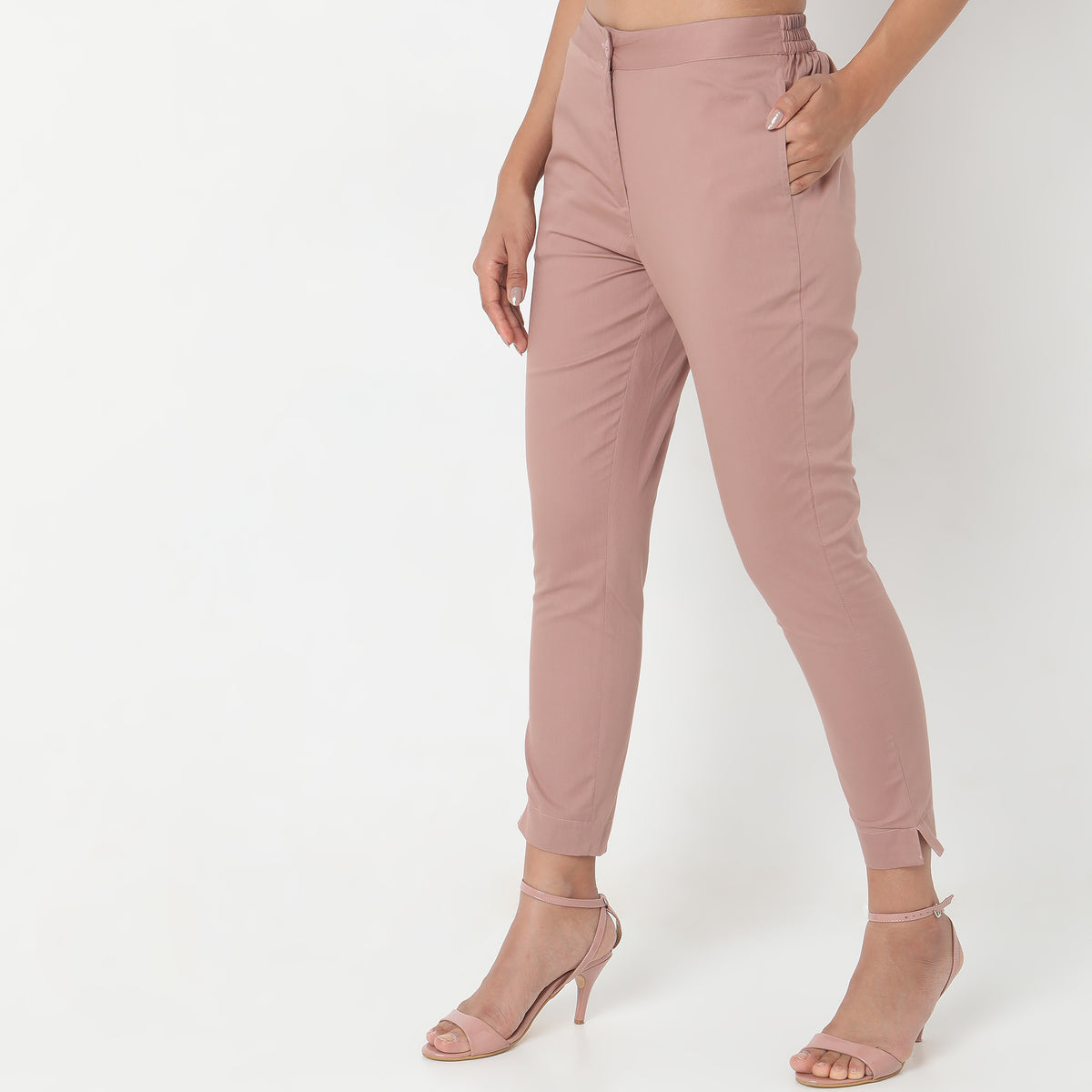 Slim Fit Solid Mid Rise Pants