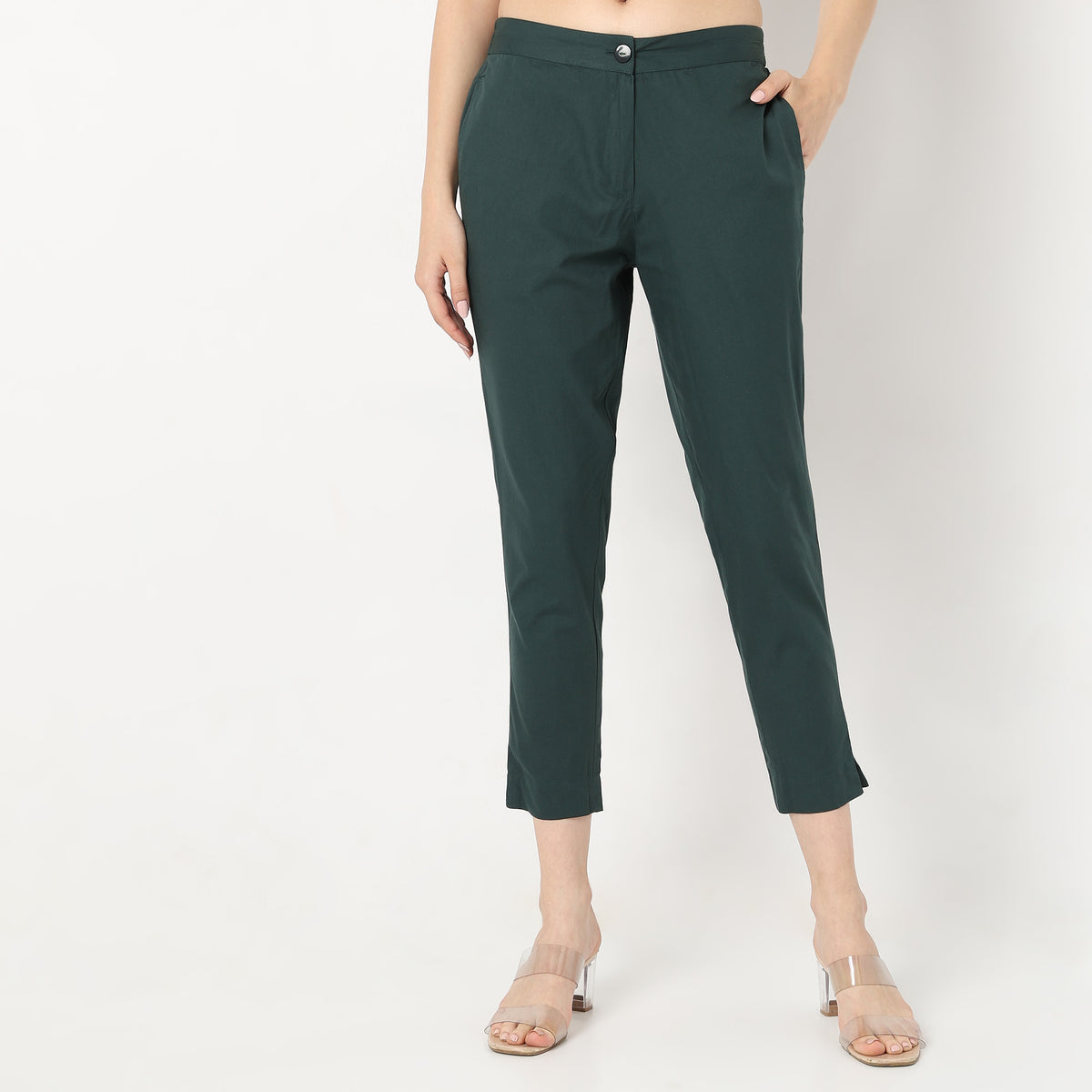 Slim Fit Solid Mid Rise Pants