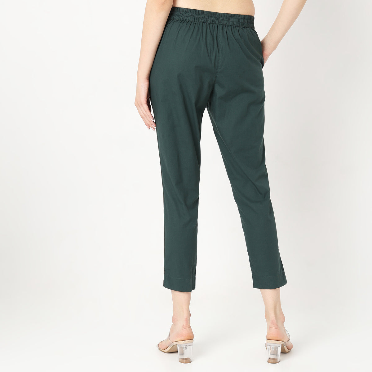 Slim Fit Solid Mid Rise Pants