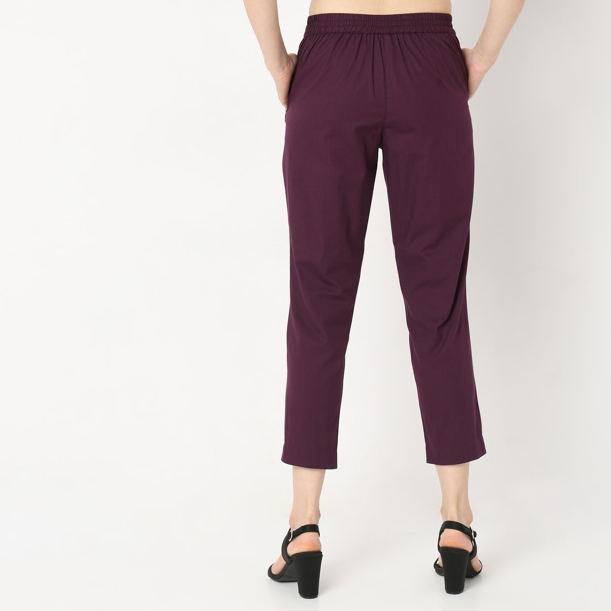 Slim Fit Solid Mid Rise Pants