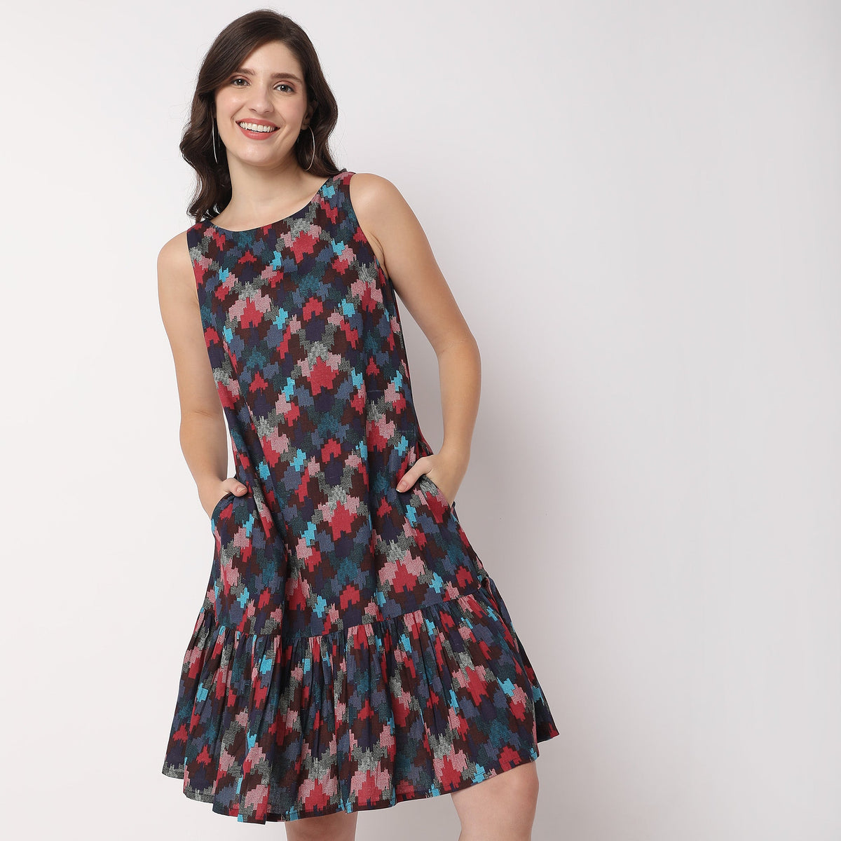 Women Wearing Flare Fit Printed Dress