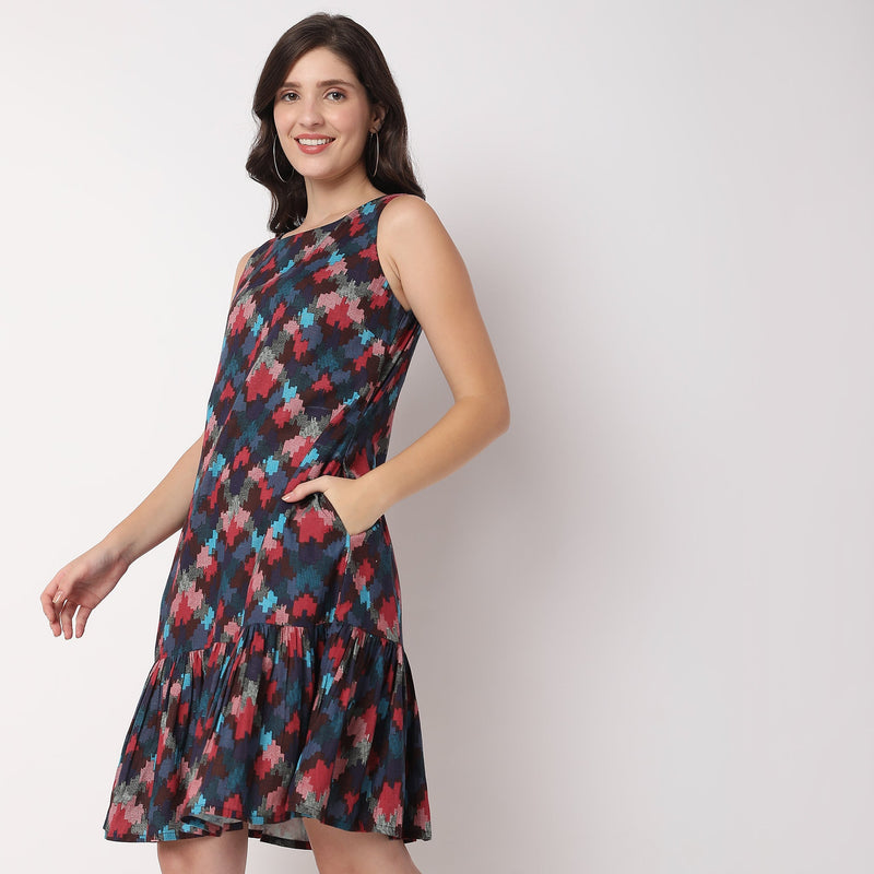 Women Wearing Flare Fit Printed Dress