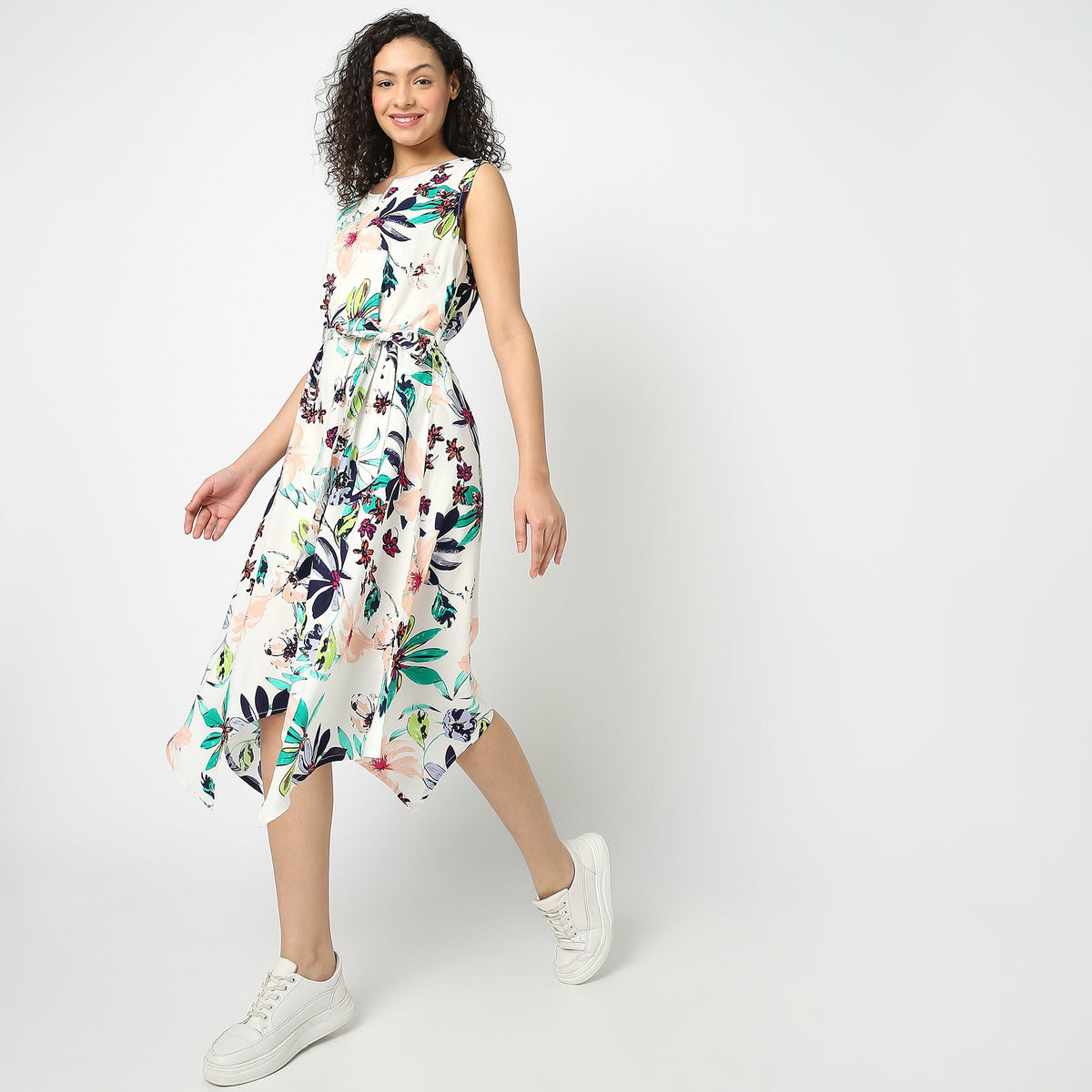 Women Wearing Flare Fit Floral Dress