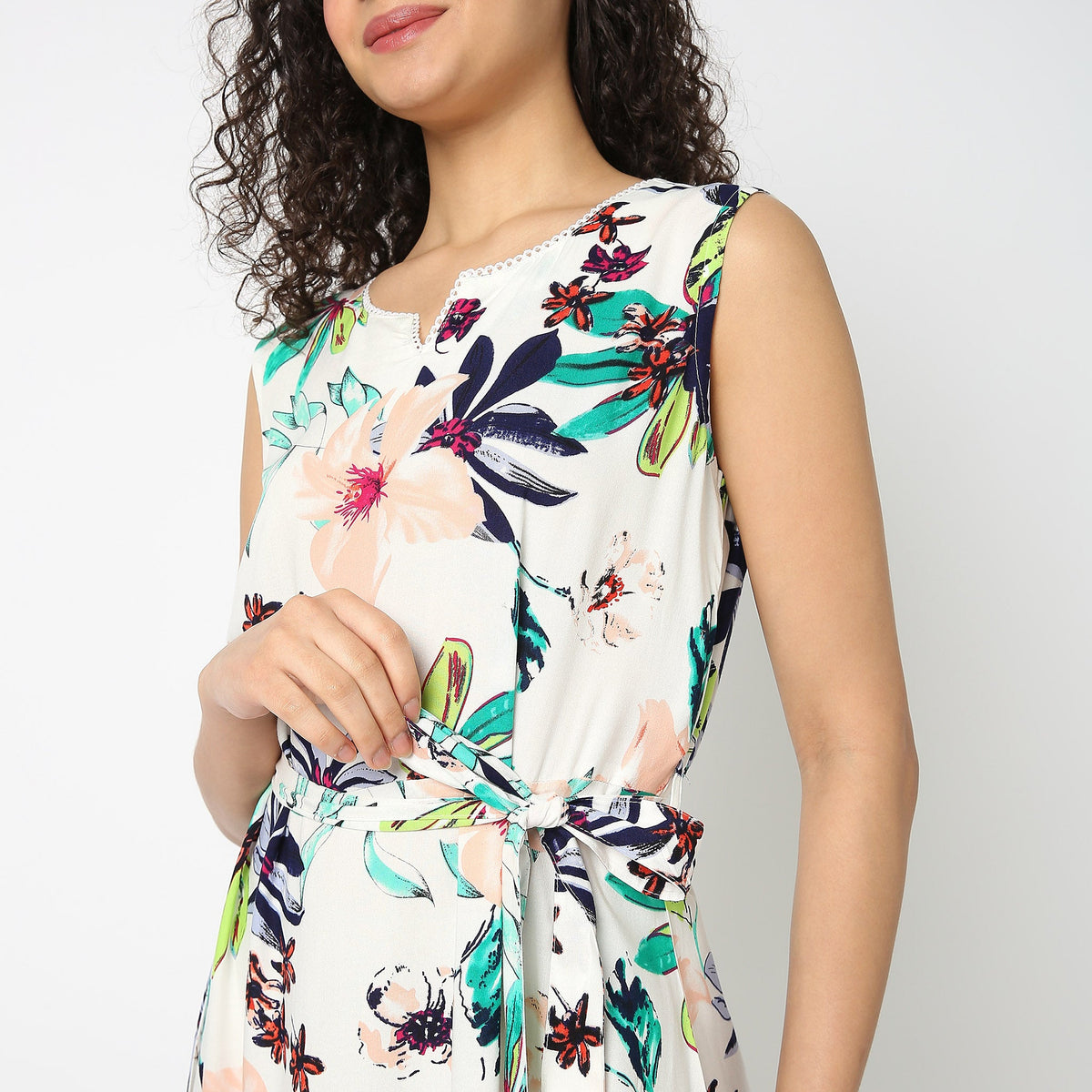 Women Wearing Flare Fit Floral Dress