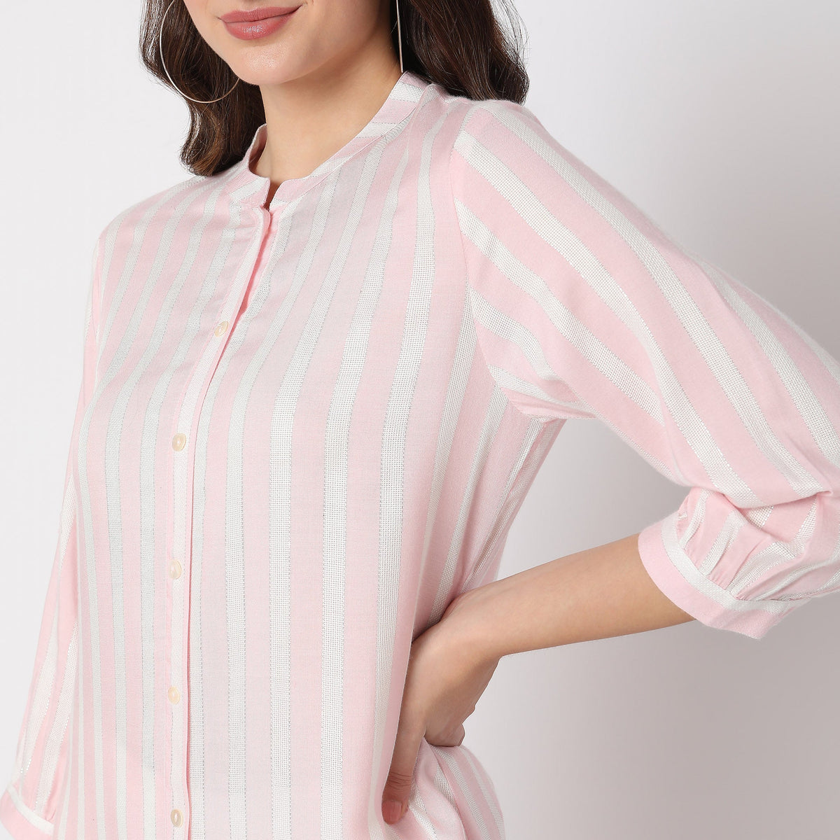 Women Wearing Flare Fit Striped Kurta