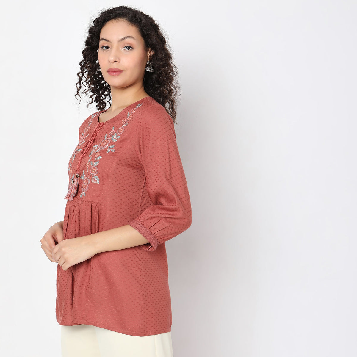 Women Wearing Flare Fit Solid Top