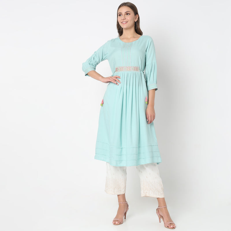 Flare Fit Embroidered Kurta