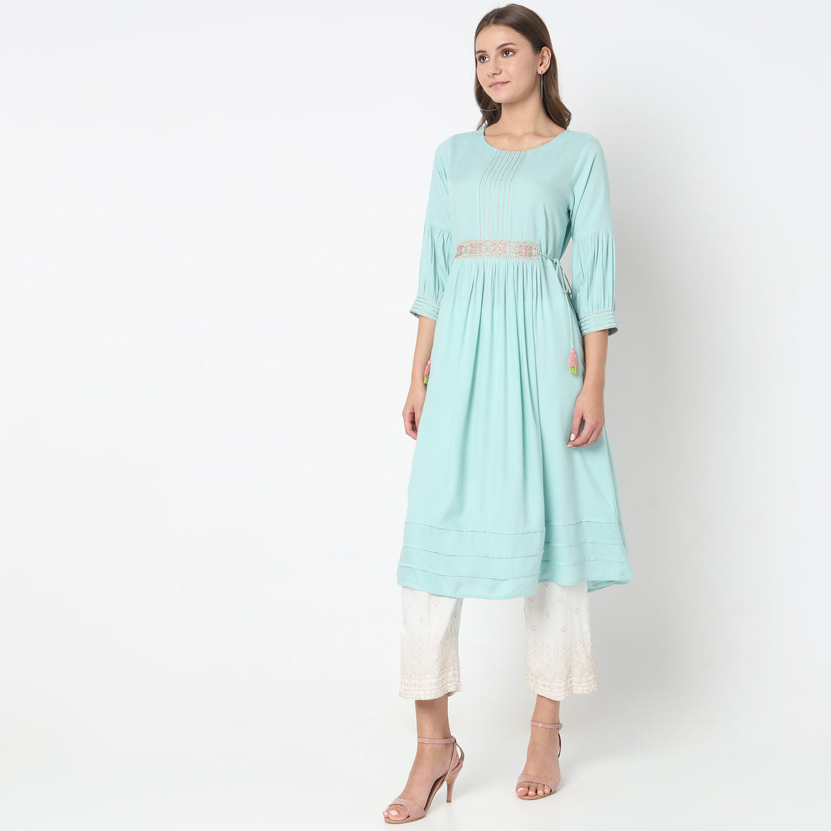 Flare Fit Embroidered Kurta