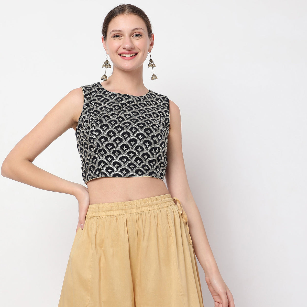 Women Wearing Regular Fit Embellished Crop Top