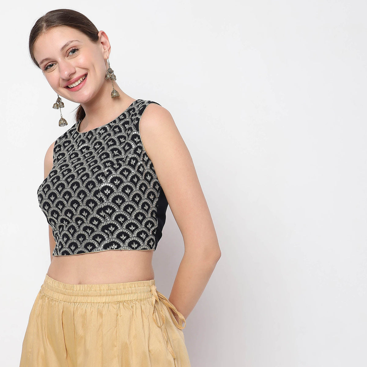 Women Wearing Regular Fit Embellished Crop Top