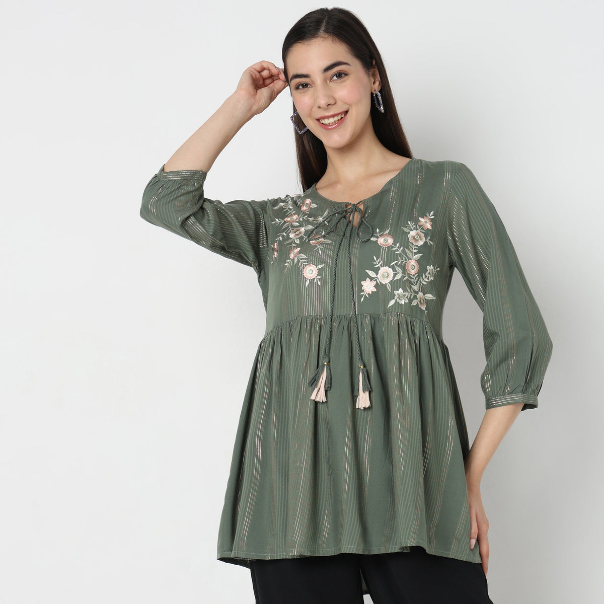 Flare Fit Embroidered Kurta