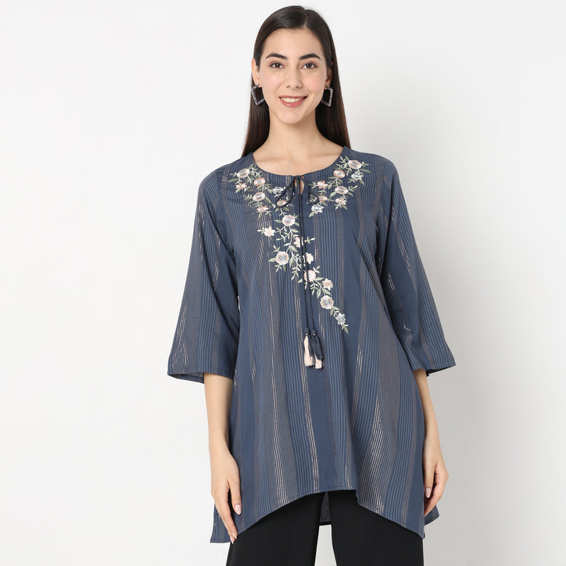 Flare Fit Embroidered Kurta