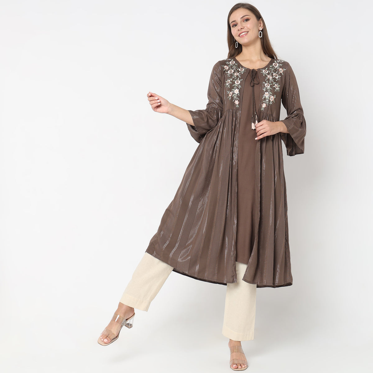 Flare Fit Embroidered Kurta