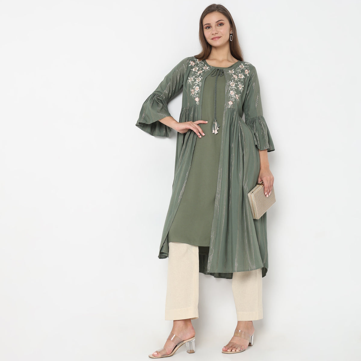 Flare Fit Embroidered Kurta