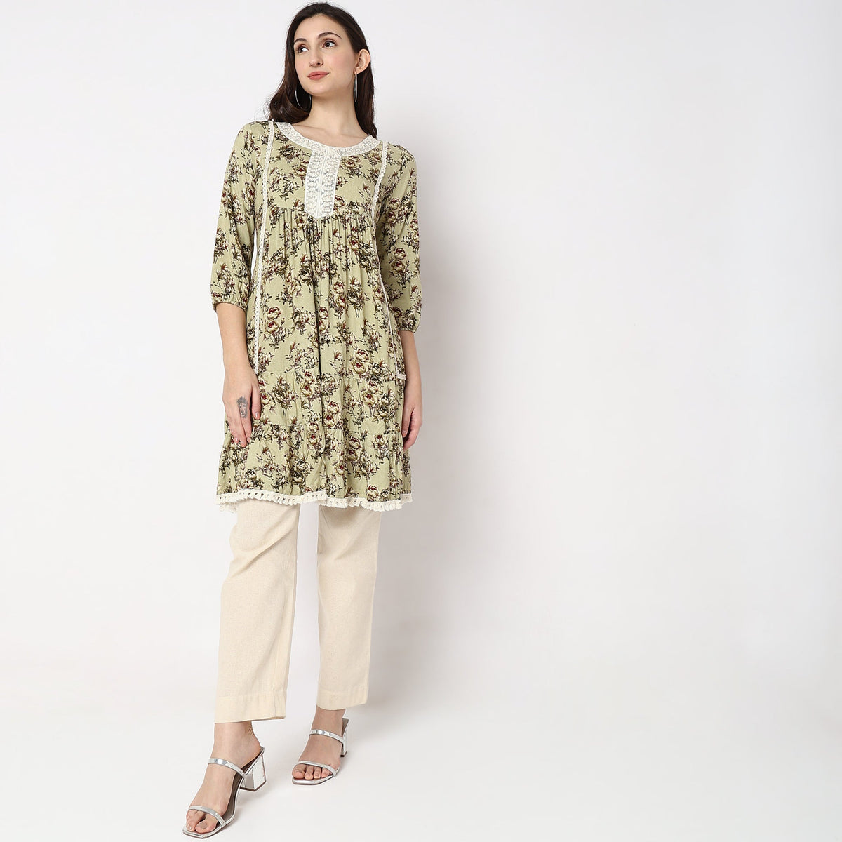 Women Wearing Flare Fit Printed Kurta