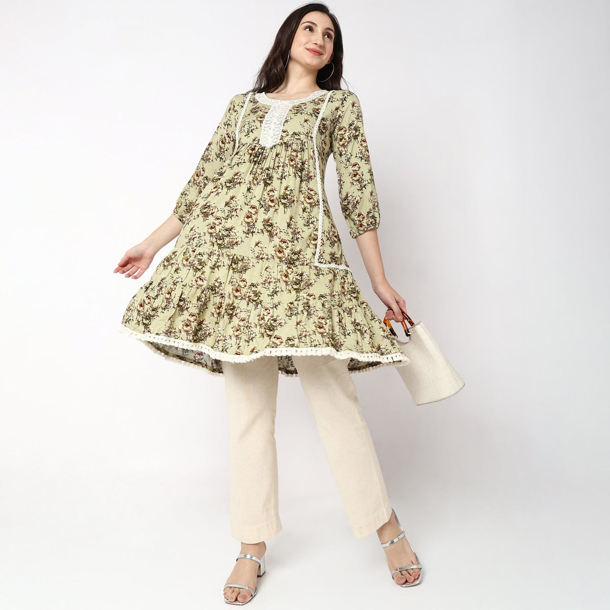 Women Wearing Flare Fit Printed Kurta