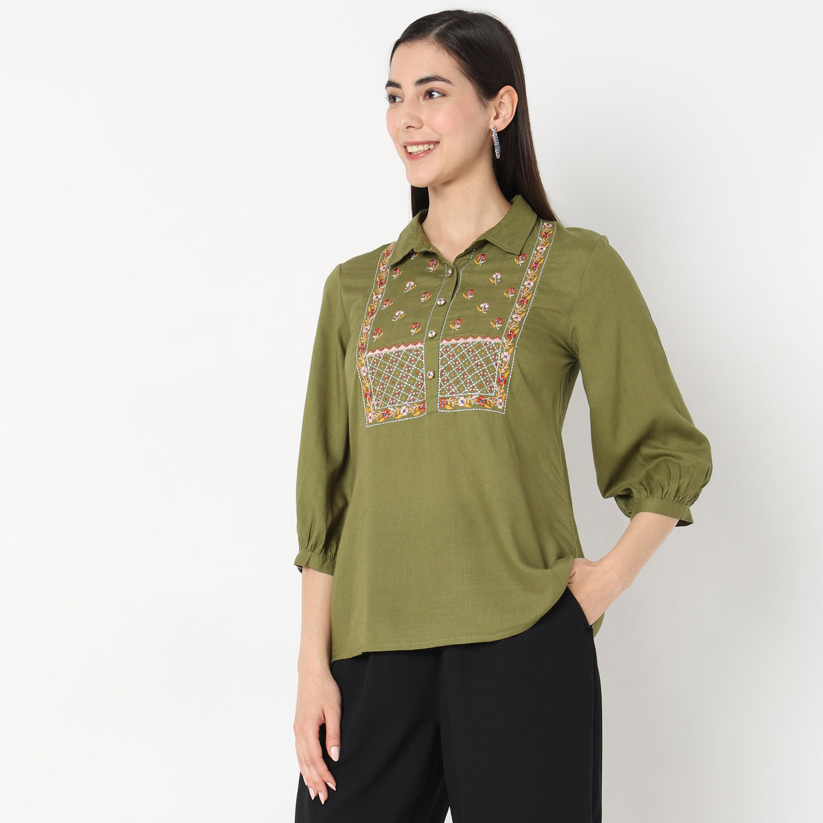 Regular Fit Embroidered Top