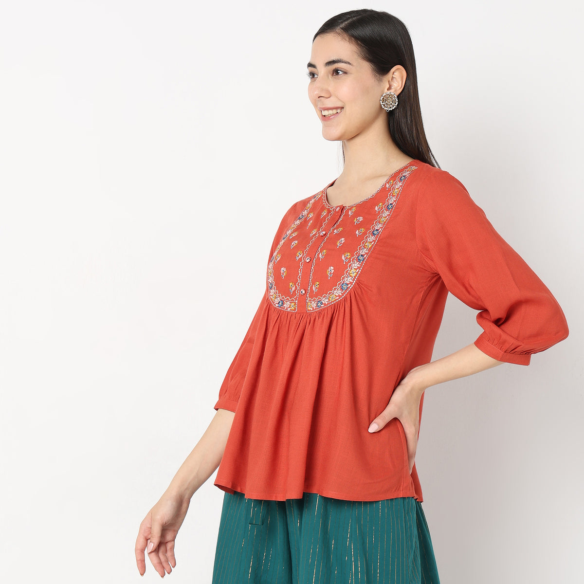 Mid Flare Embroidered Top