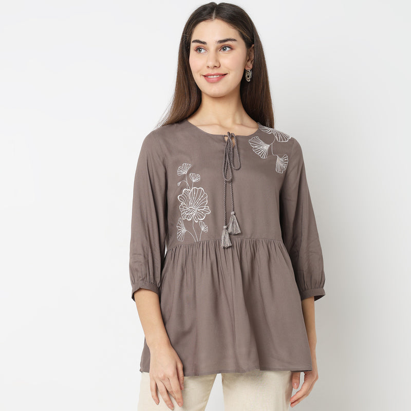 Regular Fit Embroidered Top