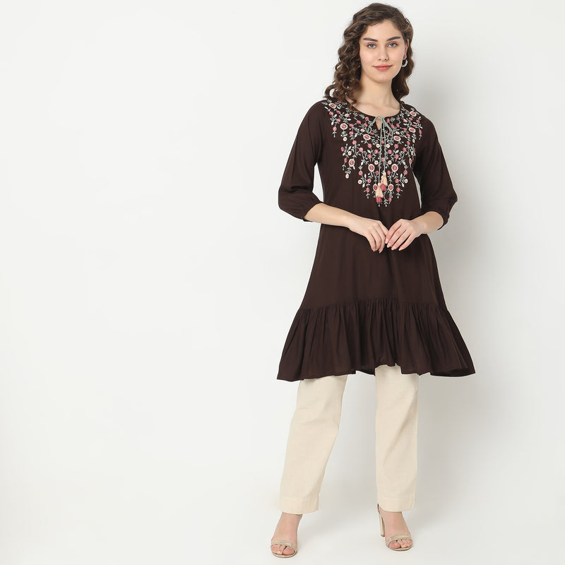 Flare Fit Embroidered Kurta