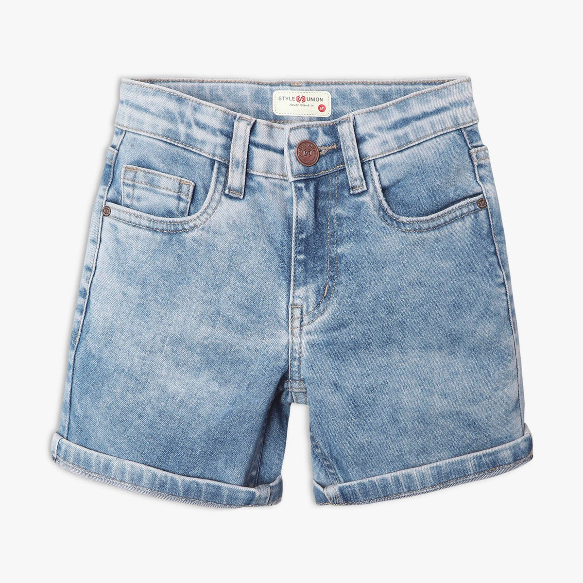 Boy Wearing Boy's Regular Fit Distressed Mid Rise Short