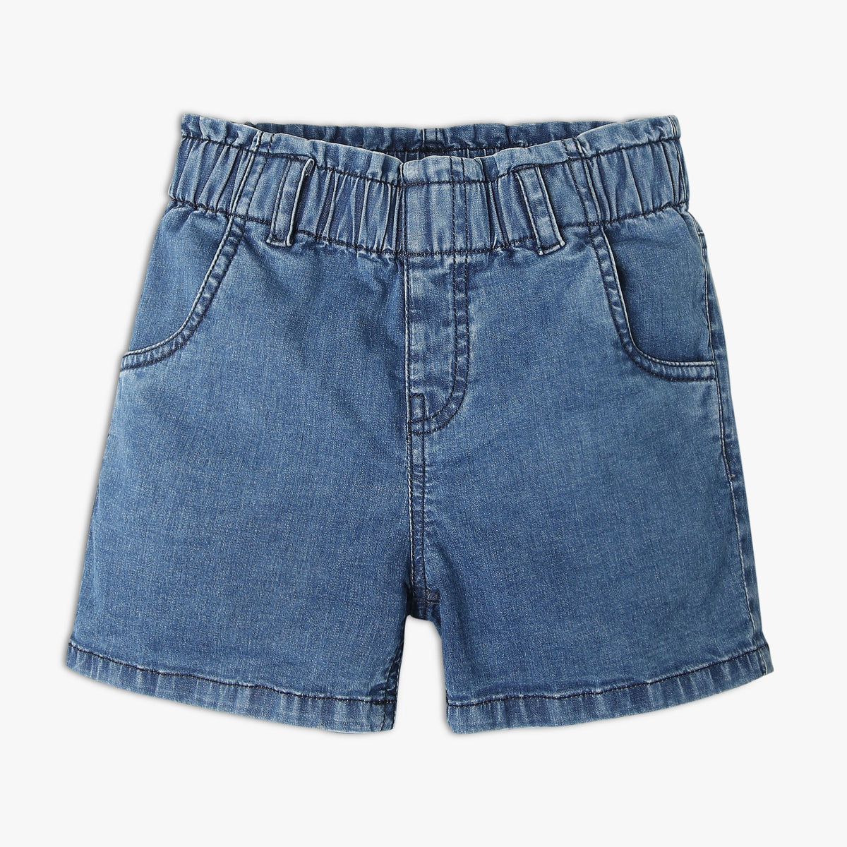 Girl Wearing Girl's Regular Fit Solid Mid Rise Short