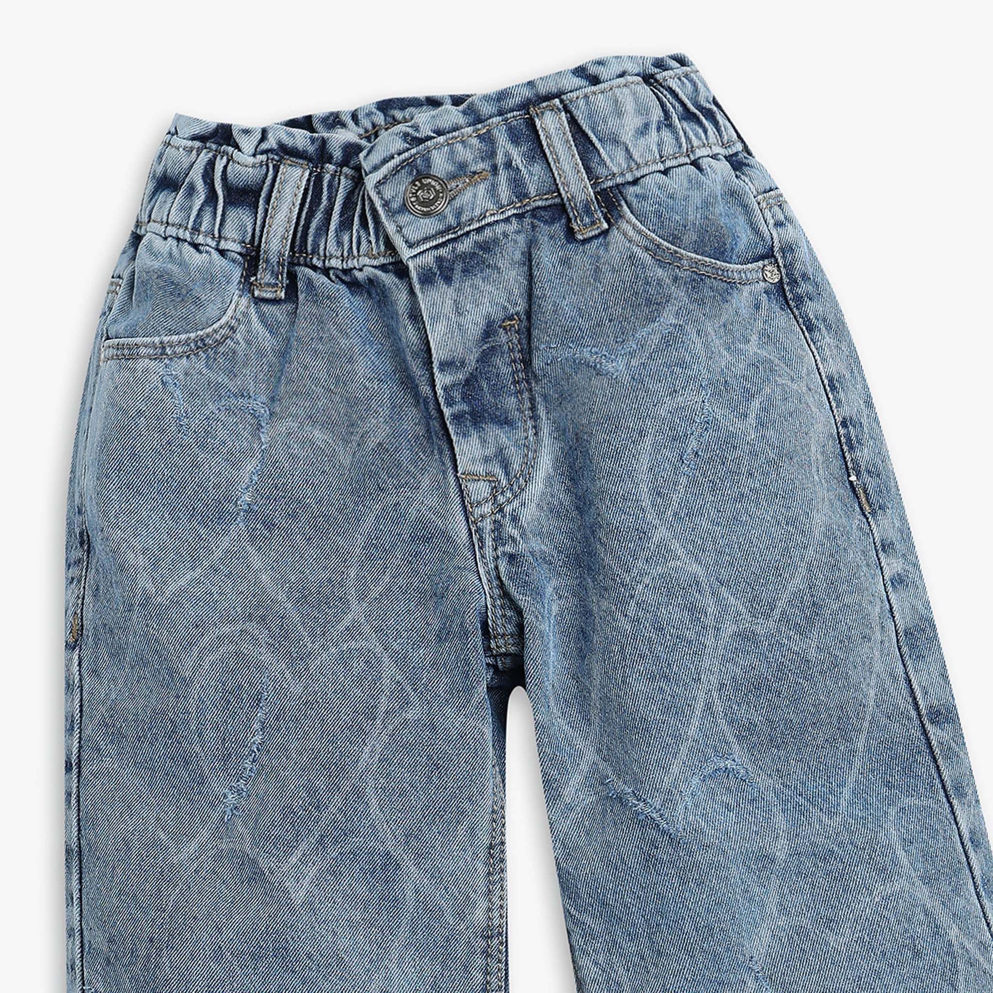 Girls Regular Fit Laser Print Mid Rise Jeans