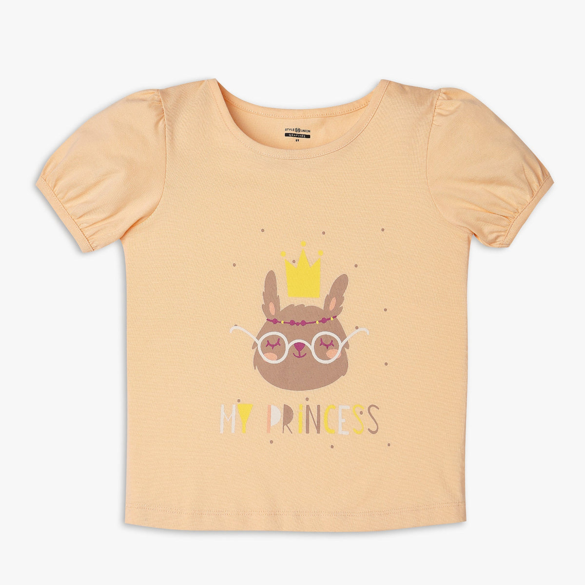 Girl Wearing Girl's Regular Fit Printed T-Shirt