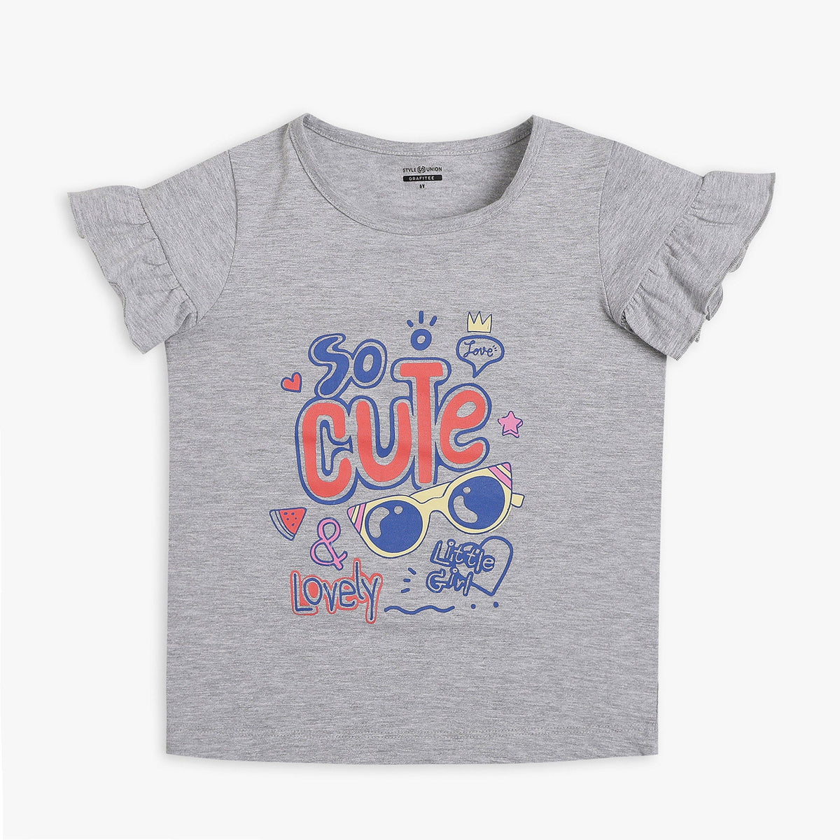 Girl Wearing Girl's Regular Fit Printed T-Shirt