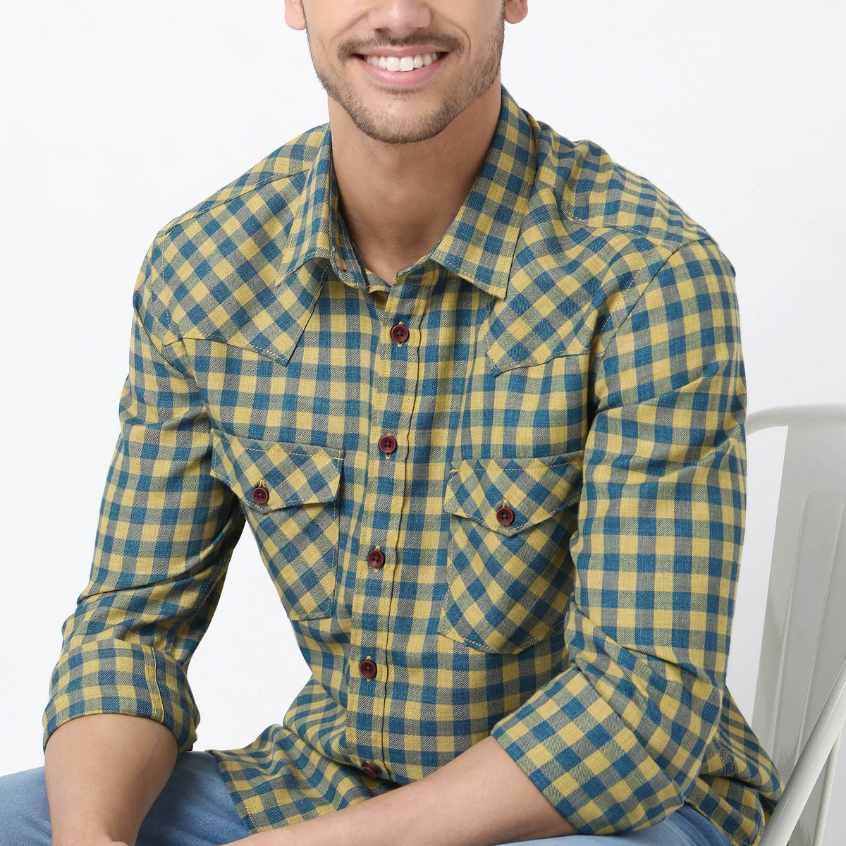 Men Wearing Relaxed Fit Checkered Shirt