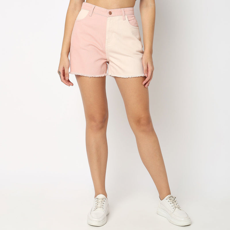 Women Wearing Regular Fit Solid High Rise Short