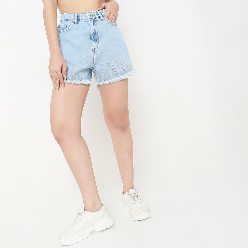 Regular Fit Solid High Rise Shorts