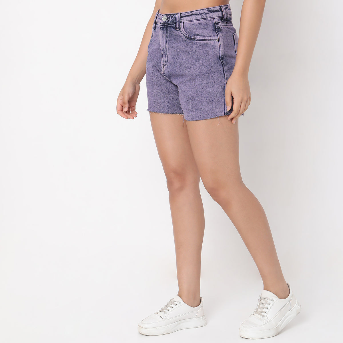 Slim Fit Solid High Rise Shorts