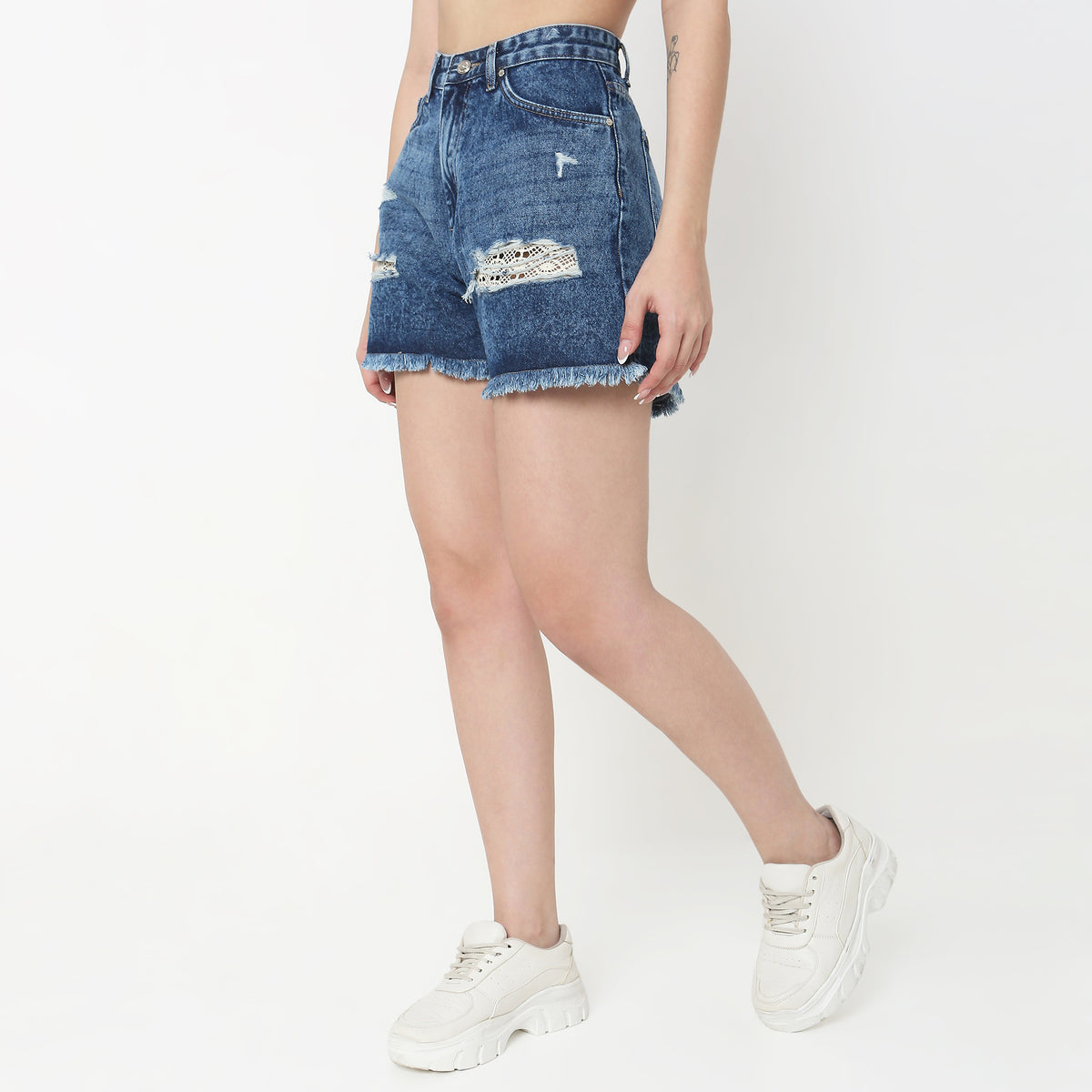 Regular Fit Solid High Rise Shorts