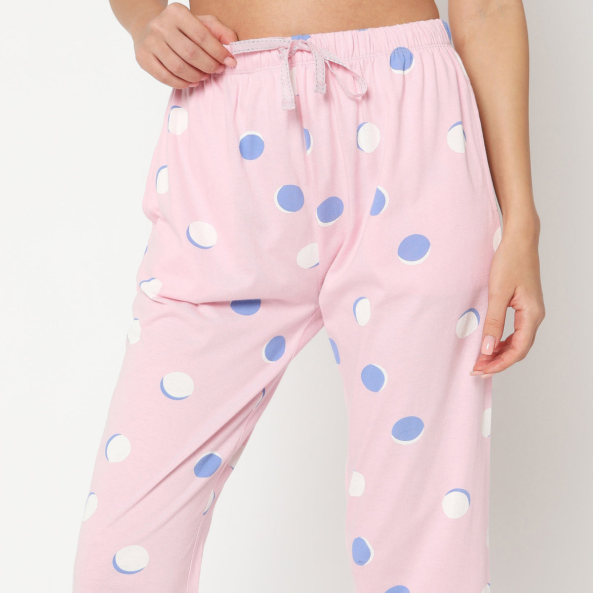 Women Wearing Regular Fit Printed Mid Rise Pyjama