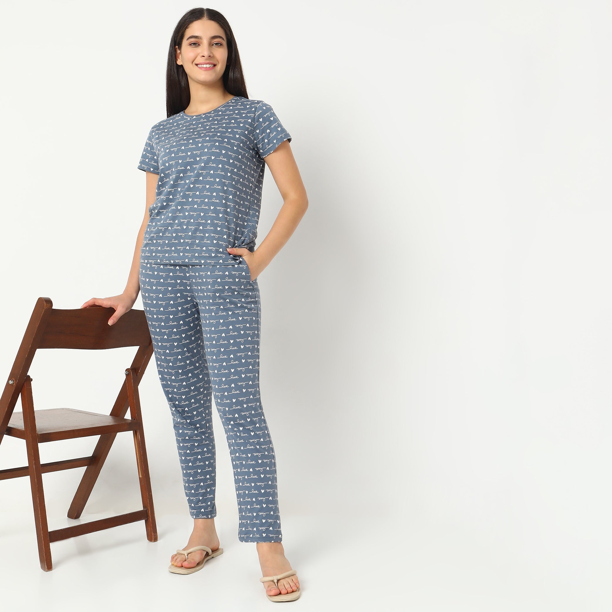 Regular Fit Printed Mid Rise Pyjamas