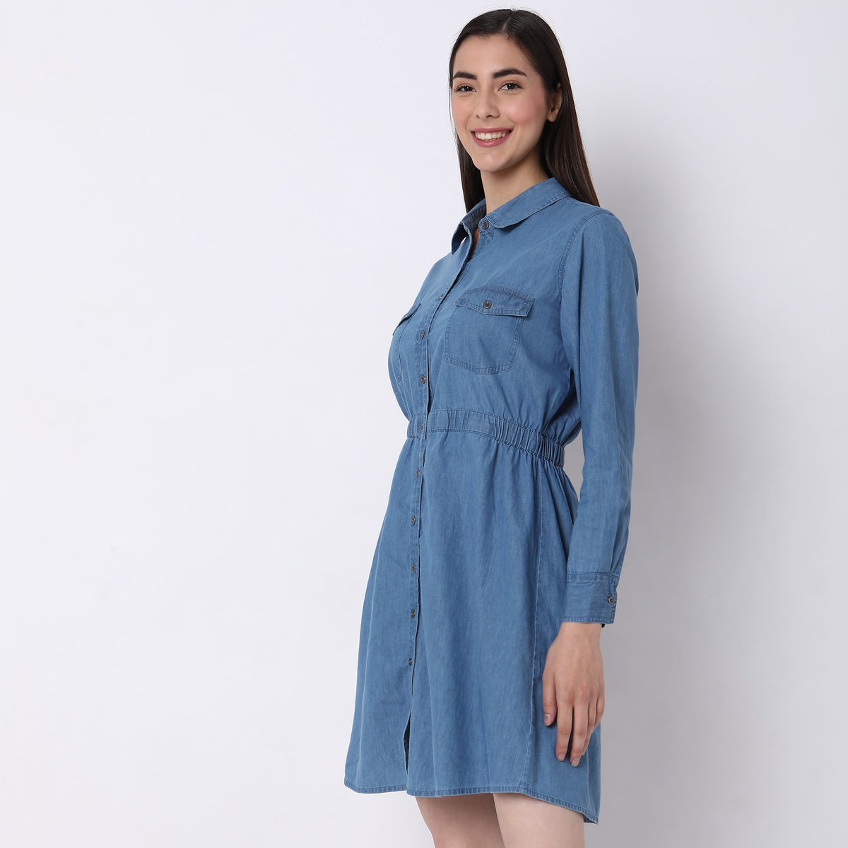 Women Wearing Straight Fit Solid Dress