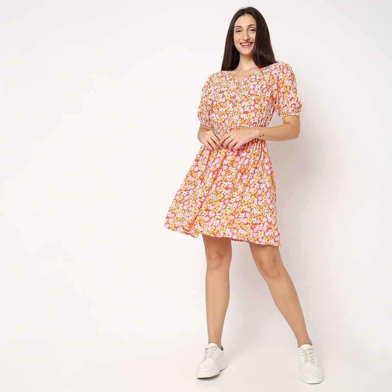 Women Wearing Flare Fit Floral Dress