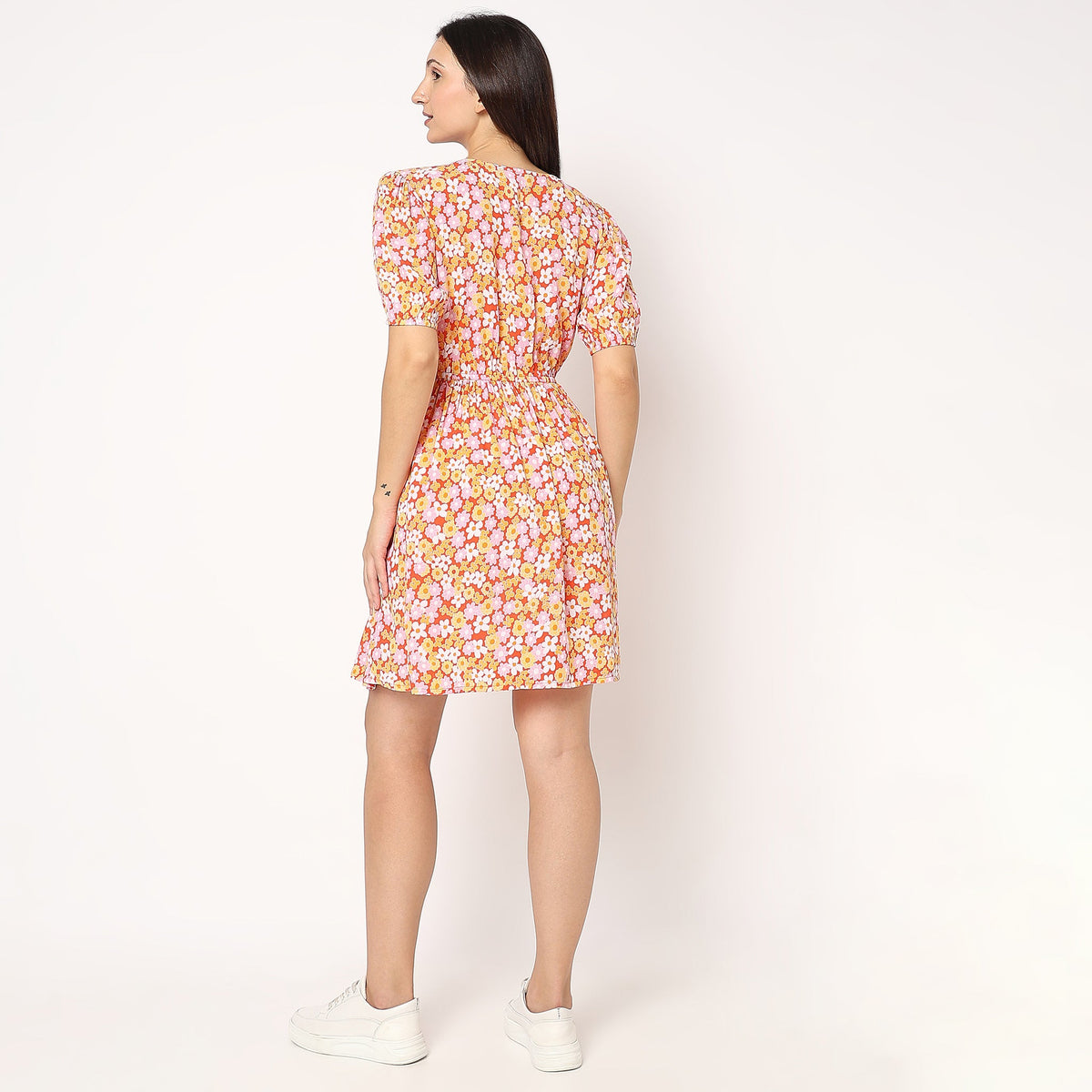 Women Wearing Flare Fit Floral Dress