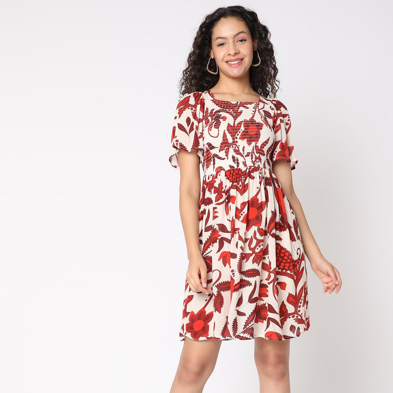 Women Wearing Flare Fit Printed Dress