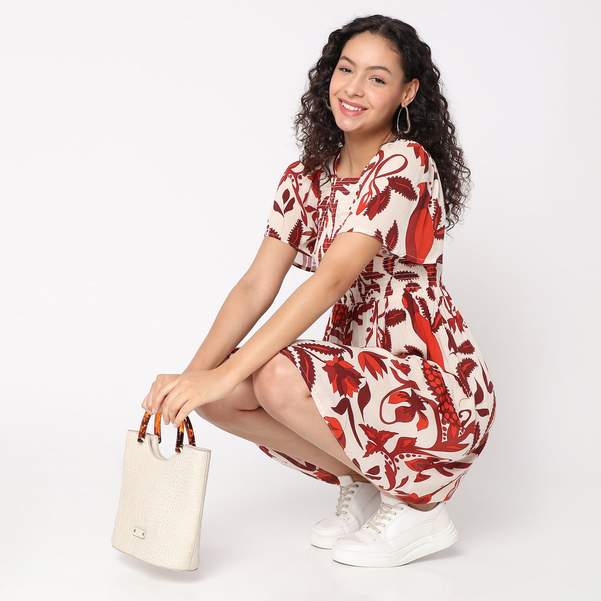 Women Wearing Flare Fit Printed Dress