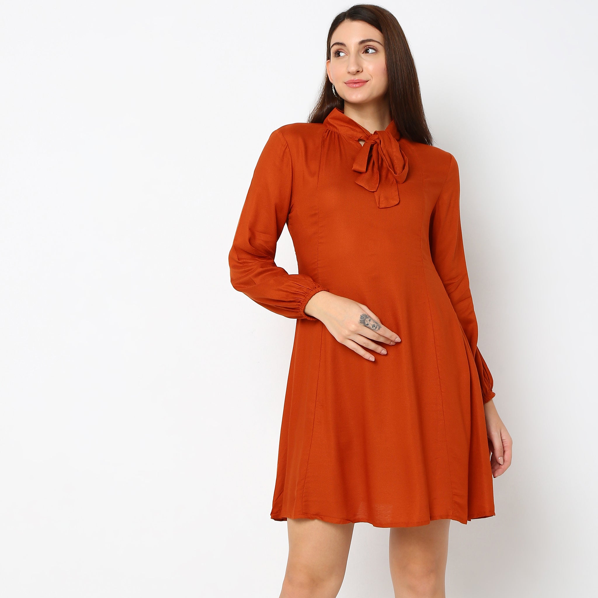 Flare Fit Solid Dress