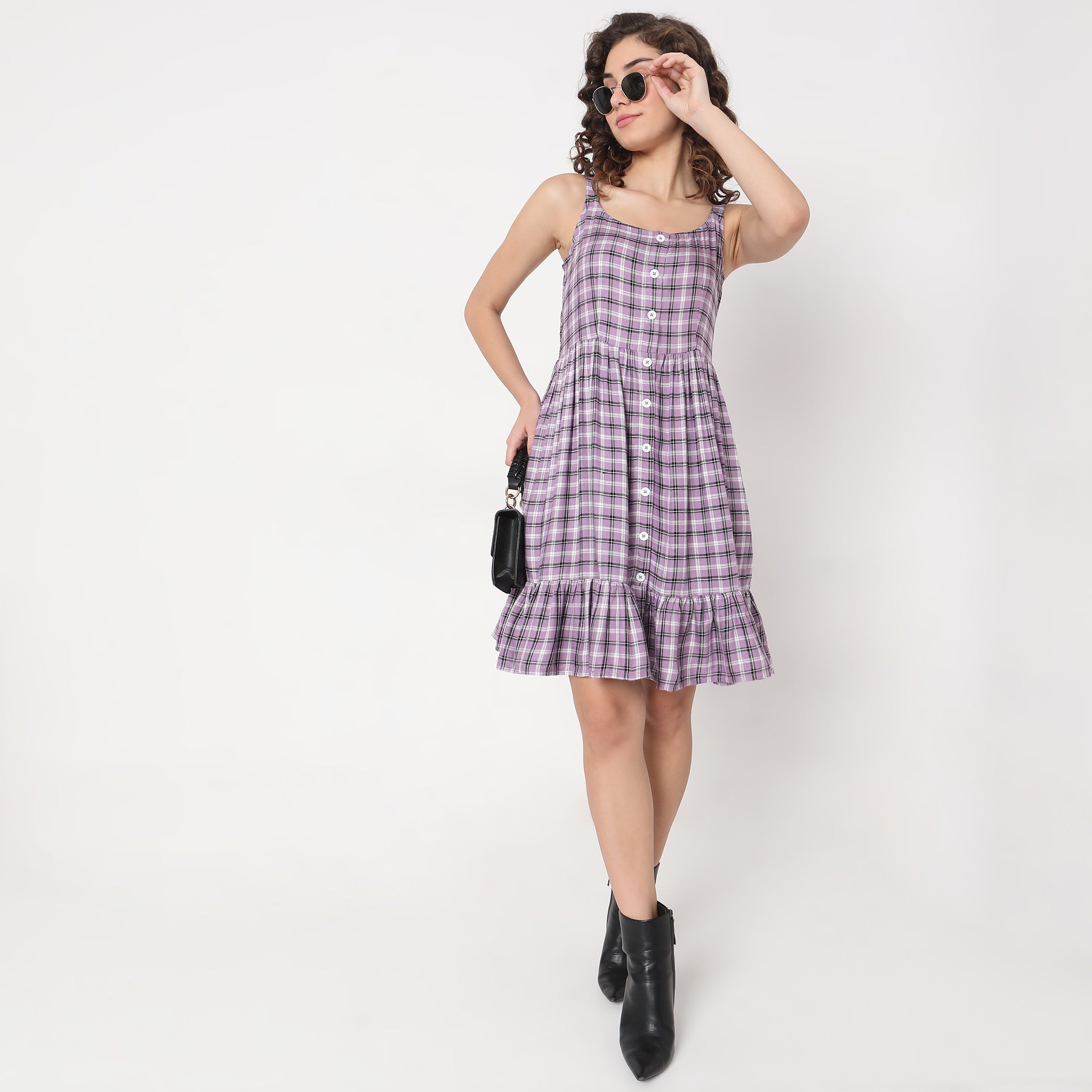 Flare Fit Checkered Dress