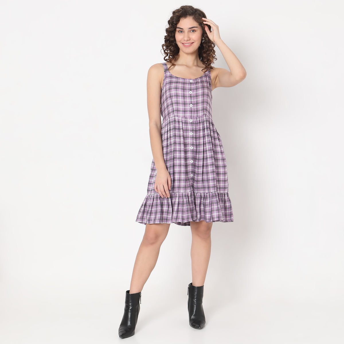 Flare Fit Checkered Dress