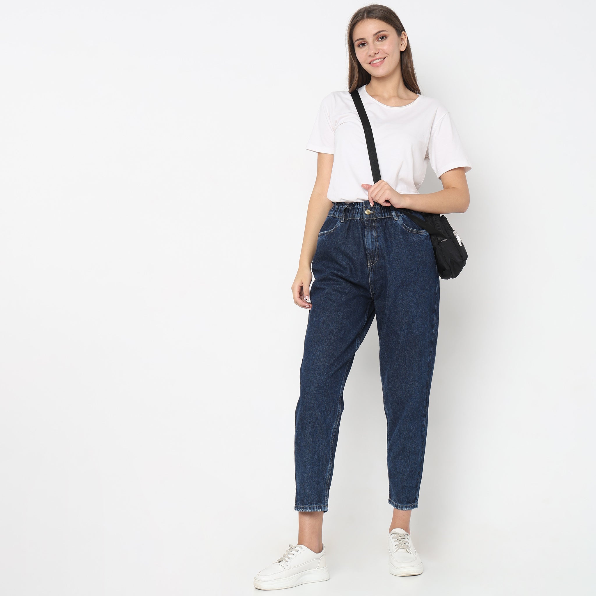 Slouch Fit Solid High Rise Jeans