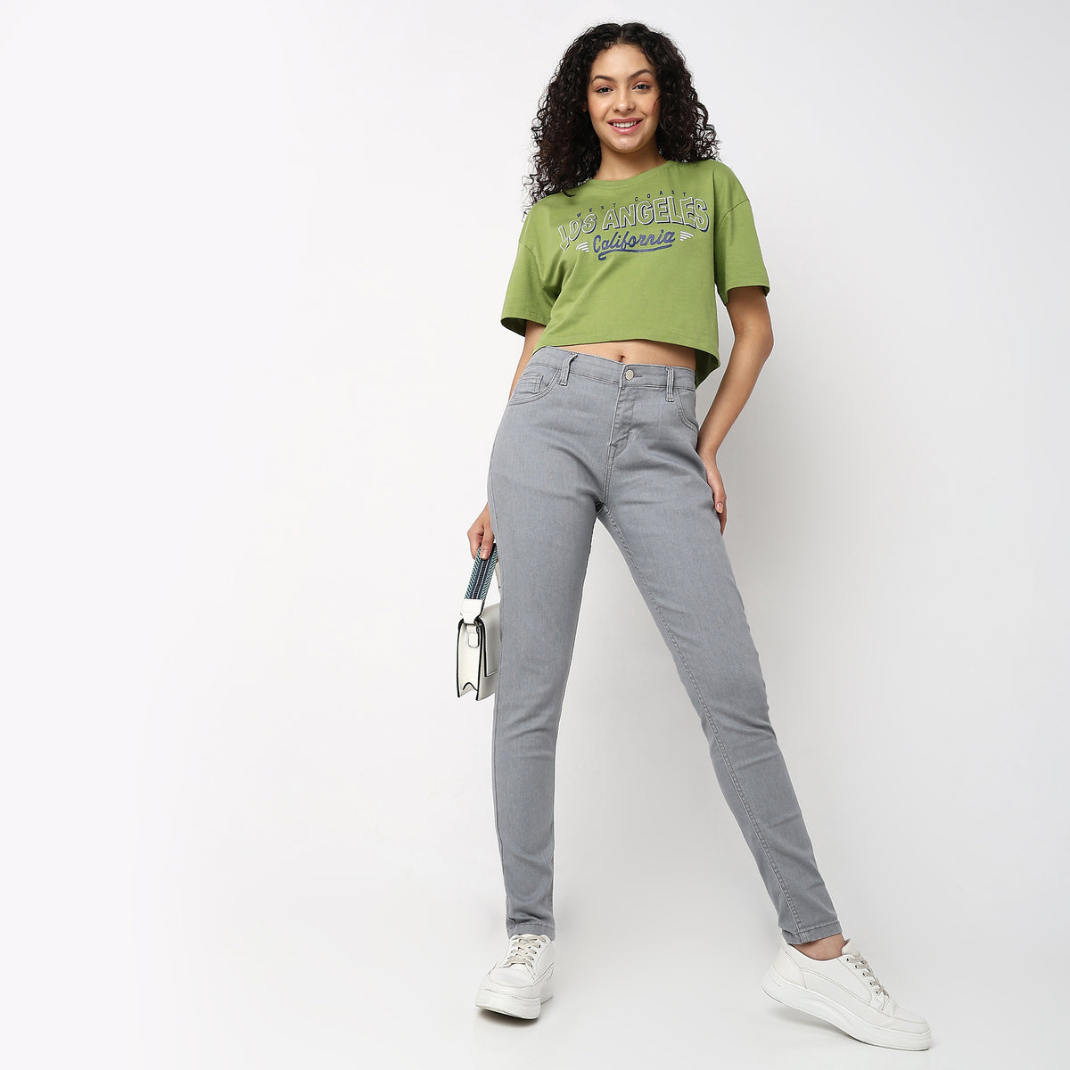 Skinny Fit Solid Mid Rise Jeans